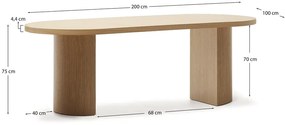 Étkezőasztal tölgyfa dekorral 100x200 cm Nealy – Kave Home