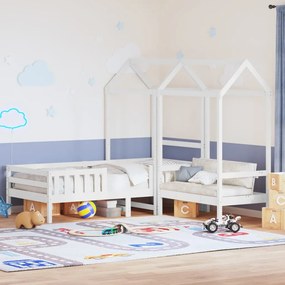 fehér tömör fenyőfa ágy és pad szett tetővel 75 x 190 cm