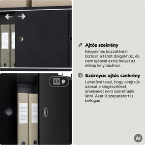 Iratrendező polc zárható szekrénnyel, irodai, nyitott polcok, fém fekete, 800x2200x400 mm: ARIEL