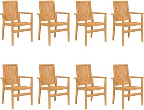 vidaXL 8 db rakásolható tömör tíkfa kerti szék 56,5 x 57,5 x 91 cm