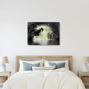Kép - Telihold a felszín felett, fekete-fehér változat (üvegen) (70x50 cm)