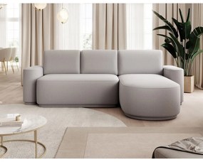 Világosszürke zsenília kinyitható-tárolóhelyes sarokkanapé (jobb oldali-heverő résszel) Aurumm – ELTAP