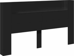 vidaXL Fejtámla LED -es lámpákkal Fekete 180 x 16,5 x 103,5 cm Faanyag