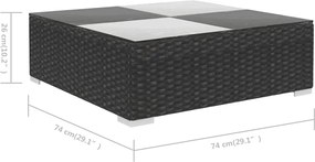 6-részes fekete polyrattan kerti bútorszett párnákkal