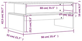 betonszürke szerelt fa dohányzóasztal 90 x 55 x 42,5 cm