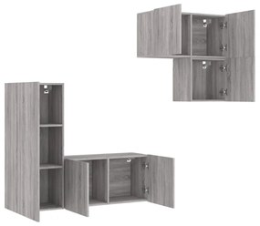 4 darab szürke sonoma színű szerelt fa fali TV-bútor