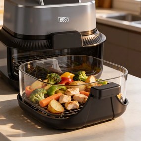 TEESA Üveg légforrós friter 4L, 1,5 L, 1500W zsírmentes fritőz, fekete