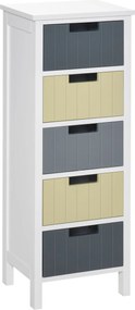 HOMCOM Fa Fiókos Szekrény 5 Fiókkal Éjjeli Szekrény Megemelt Lábakkal Modern Stílusban Hálószobába, Nappaliba, Fürdőszobába 35x28x90.5 cm Többszínű |