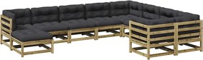 vidaXL 10 részes impregnált fenyőfa kerti kanapészett párnákkal