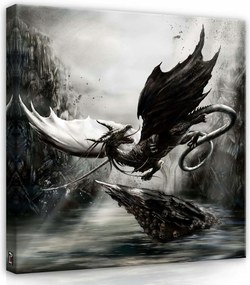 Vászonkép 40x40 Sárkány koponya rom csata fantasy sötét feszes szárnyak