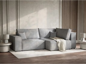 Szürke kordbársony kinyitható-tárolóhelyes sarokkanapé (jobb oldali-L alakú) Tonga – Maison de Rêve