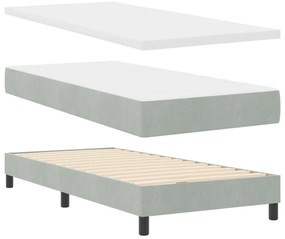 Boxspring Ágy Mattal Világosszürke 90x200 cm Bársony