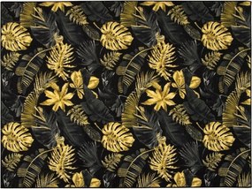 Csúszásgátló Szőnyeg Nappaliba Monstera Levelek Fekete Arany 100x150 cm