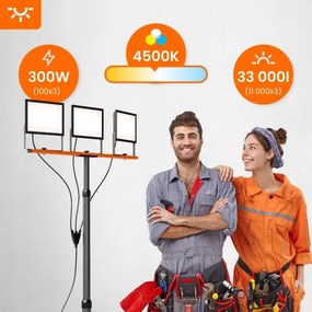 LED reflektor állvánnyal 3xLED/100W/230V 4500K IP65 fekete/narancssárga