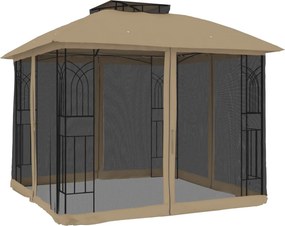 vidaXL tópszínű acél dupla tetős pavilon hálós falakkal 2,94 x 2,94 m