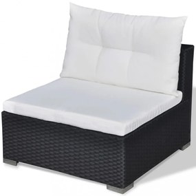 vidaXL 5-részes fekete polyrattan kerti bútorszett párnákkal