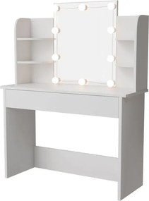 Kozmetikai asztal LED világítással és tükörrel fehér