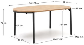 Natúr színű kerek bővíthető étkezőasztal tölgyfa dekoros asztallappal ø 90 cm Montuiri – Kave Home