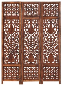 vidaXL 3-paneles barna mangófa kézzel faragott térelválasztó 120x165cm