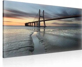 Vászonkép 80x60 Város napfelkelte naplemente folyó tenger víz tükröződés égbolt