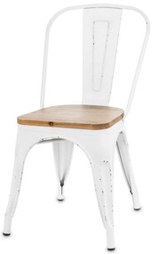 Provanszi koptatott támlás fehér fém szék, natúrfa ülőrész 83,5x44x54cm