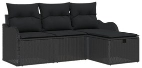 4 részes kertikanapé szett párnákkal Fekete Poli Rattan, 2 személyes kertikanapé tárolóval és párnákkal Fekete Poli Rattan