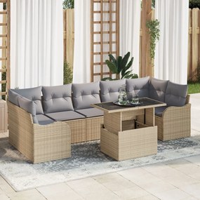 8 Darabos Kerti Sofa Szett Párnákkal Bézs Poli Rattan, 2-Fős Kerti Sofa Párnákkal Bézs Poli Rattan