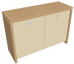 Verno alacsony szekrény 128 x 46 x 90 cm, üvegajtó, világos tölgy / vanília