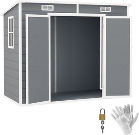 Outsunny 2,54 m²-es Szerszámtároló, Vízálló Kertesház, Penta Tetővel, 238x125x183/165 cm, Kulcsra Zárható Ajtós Szerszámtároló, Ablakos Kerékpártároló