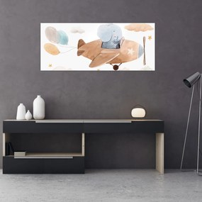 Kép - Akvarell elefánt egy repülőgépen (120x50 cm)