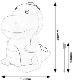 Rabalux 76021 - LED RGB Dimmelhető gyermek kislámpa DINOO LED/0,45W/5V