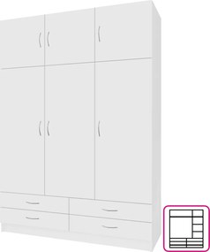 Ruhásszekrény, háromajtós, fehér, GERI NEW