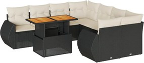 vidaXL 9 részes fekete polyrattan kerti ülőgarnitúra párnákkal