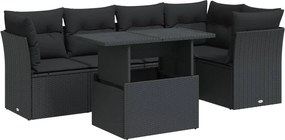 vidaXL 6 részes fekete polyrattan kerti ülőgarnitúra párnákkal