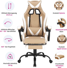 Irodai/gamer fotel, fekete/fehér/bézs, OZGE 2 NEW