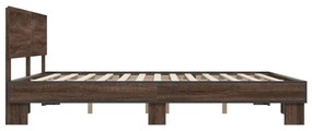 barna tölgyszínű szerelt fa és fém ágykeret 200 x 200 cm