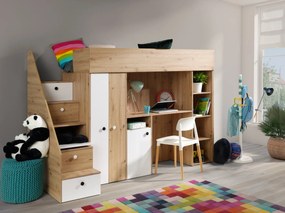 Kombinált gyerekágy 90 cm Sami 14 (artisan tölgy + matt fehér + fekete fogantyúk). 1085821