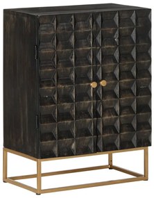 fekete tömör mangófa és vas tálalószekrény 55 x 34 x 75 cm