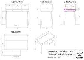 Szekreter típusú íróasztal 60x120 cm Lindenhof – Woodman