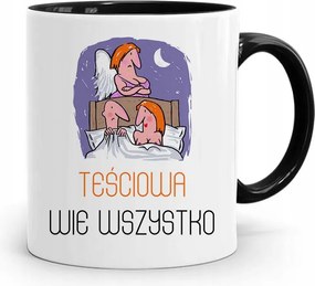 Fekete Bögre Anyósnak Anyós Mindent Tud fényképes nyomattal