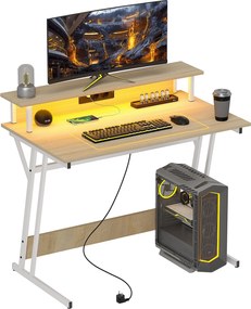 HOMCOM Játéktáblával RGB LED Fénnyel 100x60 cm Gaming Íróasztal Áramforrásokkal, Monitorállvánnyal és Távvezérlővel | Aosom