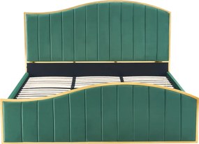 Ágy ráccsal, 160x200, zöld Velvet szövet/gold arany króm, GEORGIA