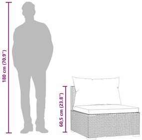 fekete polyrattan kerti középső kanapé párnákkal