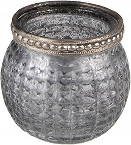 Melegítő gyertyatartó szürke üvegből, dekoratív szegéllyel 6x5 cm