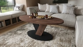 Mazzoni LOVA Barna Tölgy/fekete - OVÁLIS DOHÁNYZÓASZTAL 110x60 cm MODERN KÁVÉZÓ ASZTAL