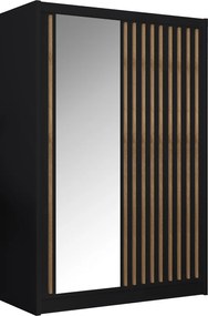 Tolóajtós szekrény, fekete/craft tölgy, 150x215 cm, LADDER