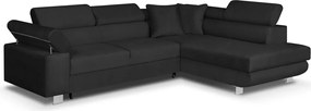 FREDO sarokkanapé, jobb oldali, kinyitható Fekete