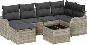 vidaXL Kerti Kanapé Szett párnával 7 pcs Világosszürke Poli rattan