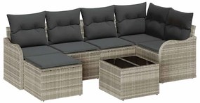 vidaXL Kerti Kanapé Szett párnával 7 pcs Világosszürke Poli rattan