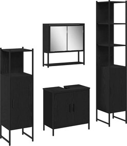 vidaXL Fürdőszoba bútor szett polcokkal tárolóval 4 pcs Fekete Faanyag